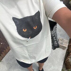 Smoking Cat Y2K Shirt, Vintage Black Cat Tee for Men Women, Aesthetic Tee